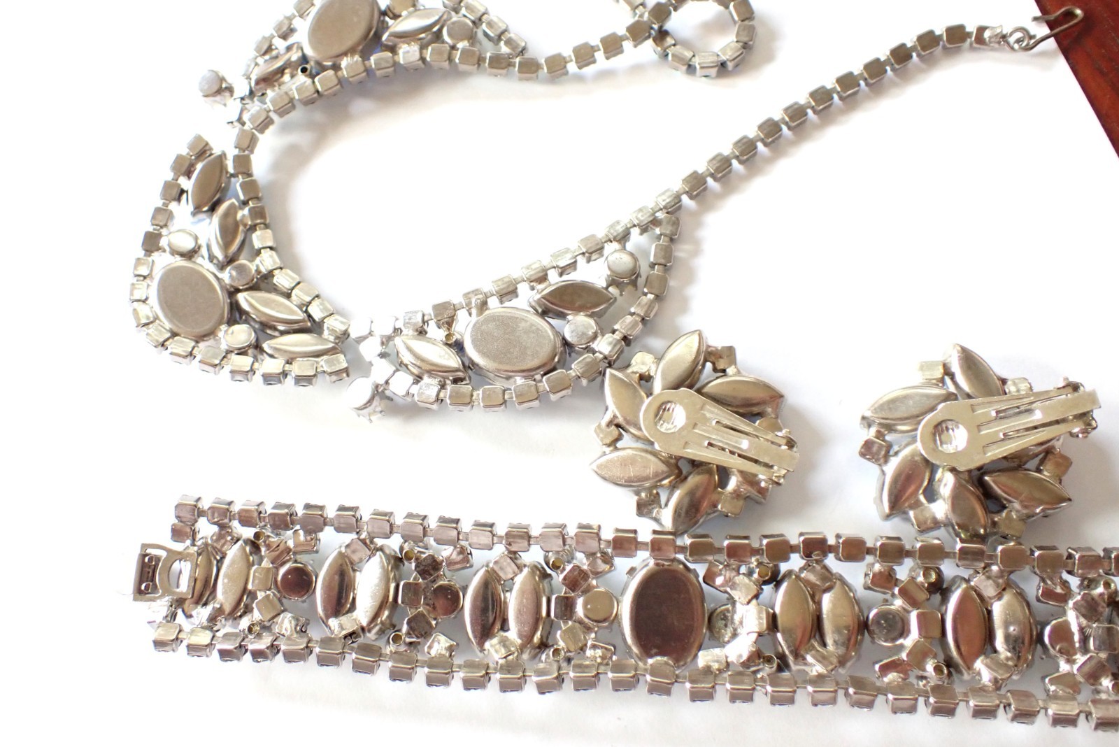 Vintage Juliana Style Blue Rhinestones Pearls Necklace Bracelet Earrings Set