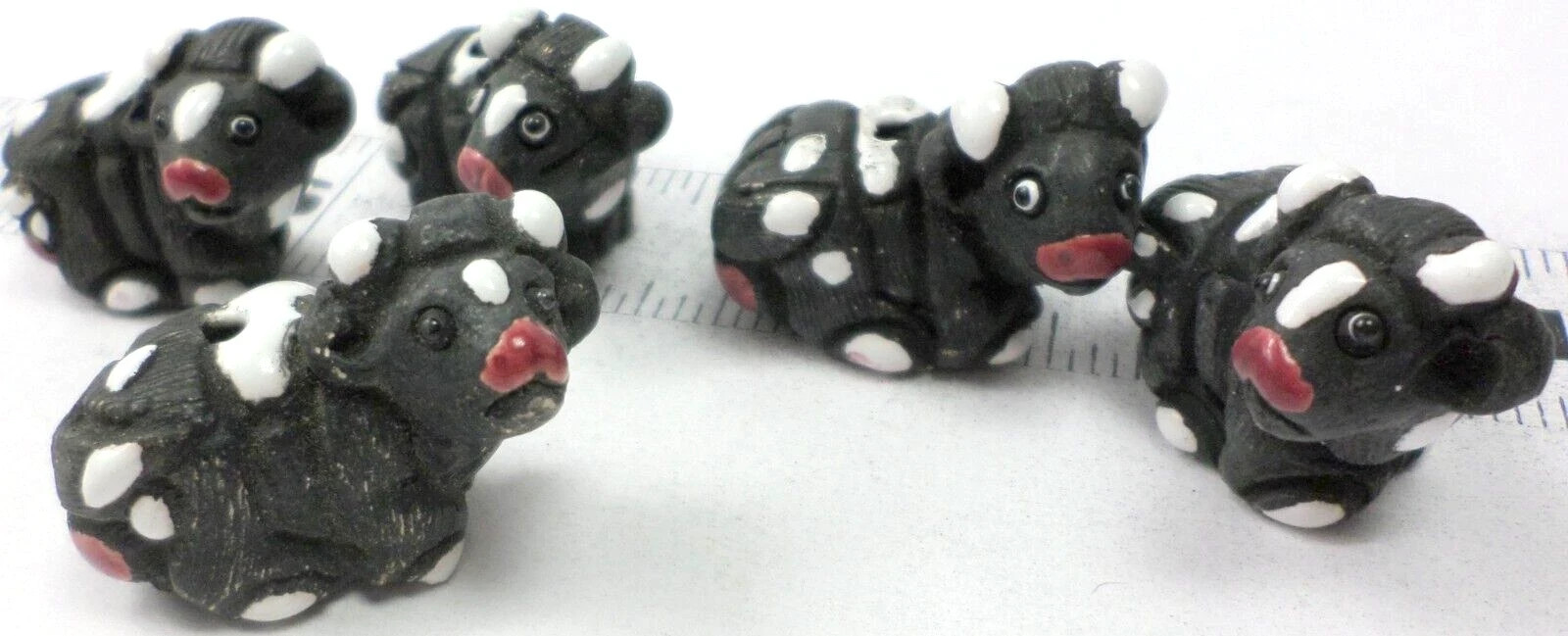 5 Vintage Ceramic Peru White Spotted Black Cow Animal Beads /Charms 26x26x18mm