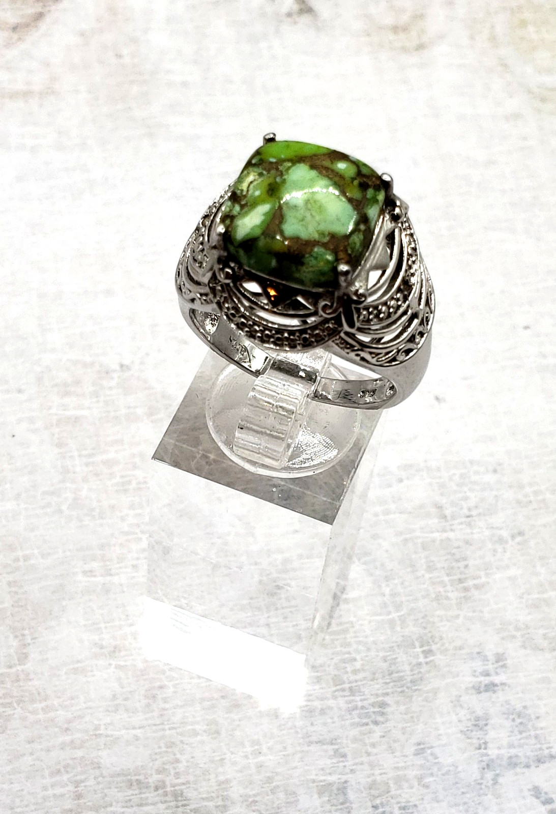 STS Karis Signed Contemporary Square Green Mojave Turquoise Ring Sz 10