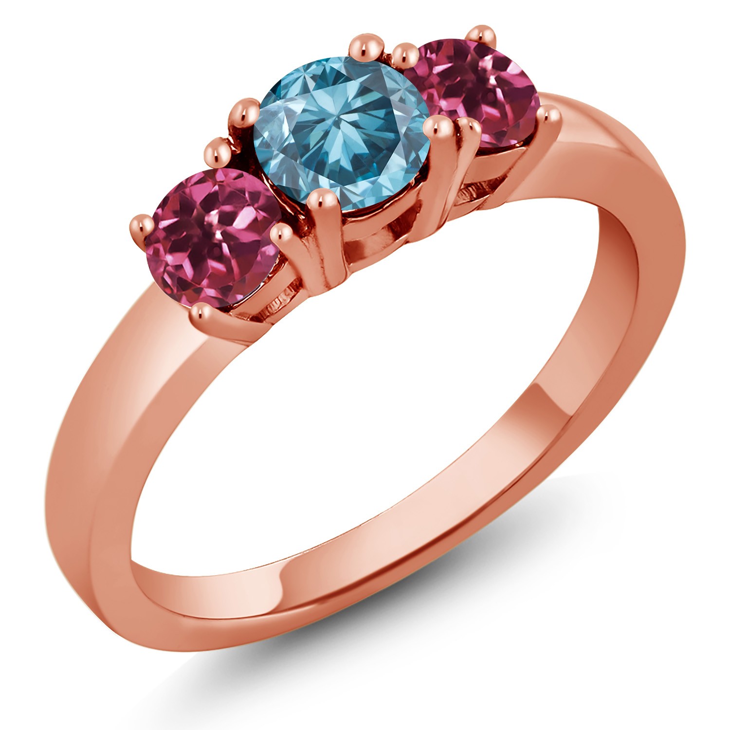 18K Rose Gold Plated Silver Blue Lab Grown Diamond and Pink Tourmaline