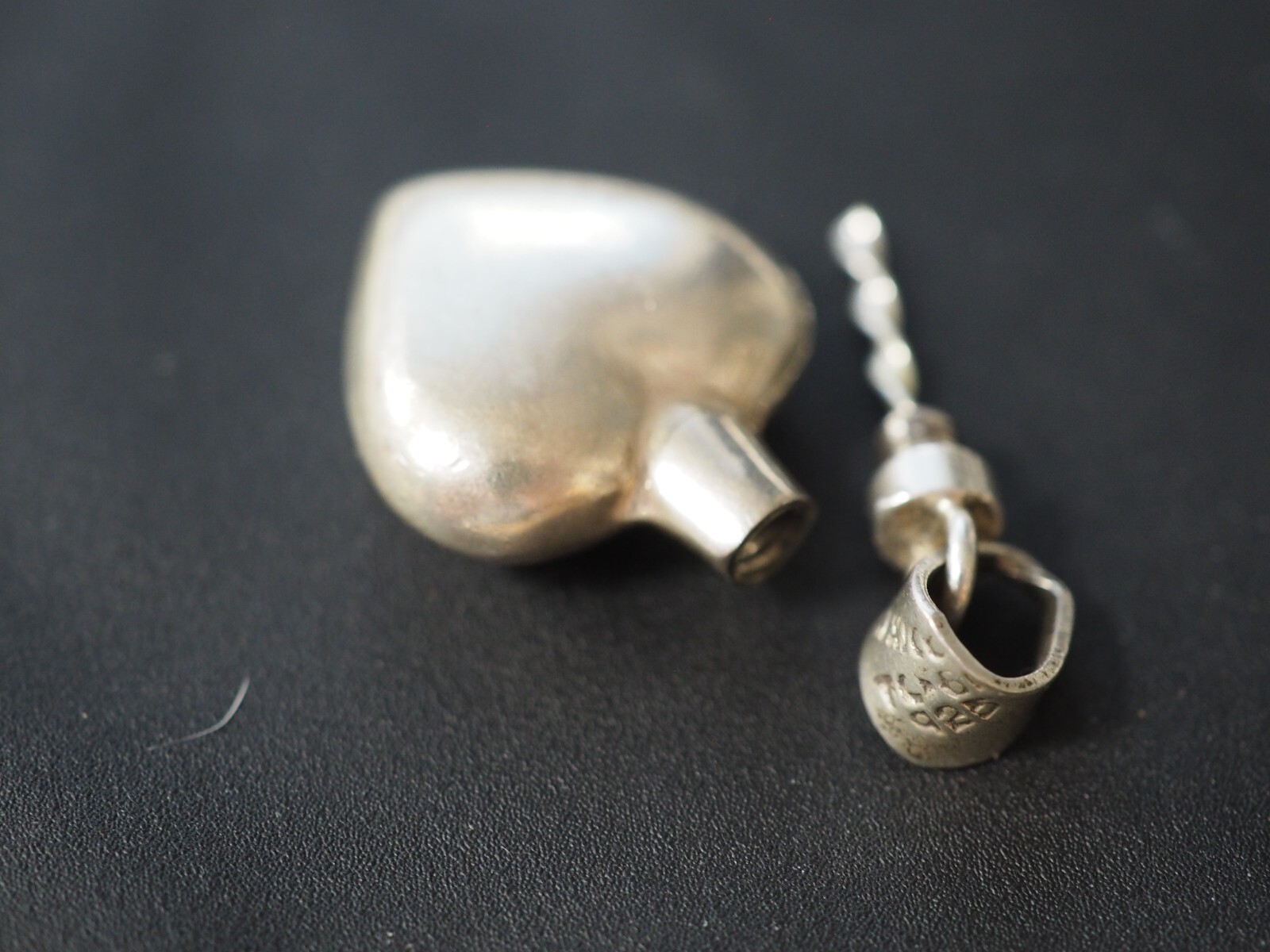 Vintage Mexico Perfume Flask Bottle Heart Sterling Silver Pendant FREE SHIPPING!