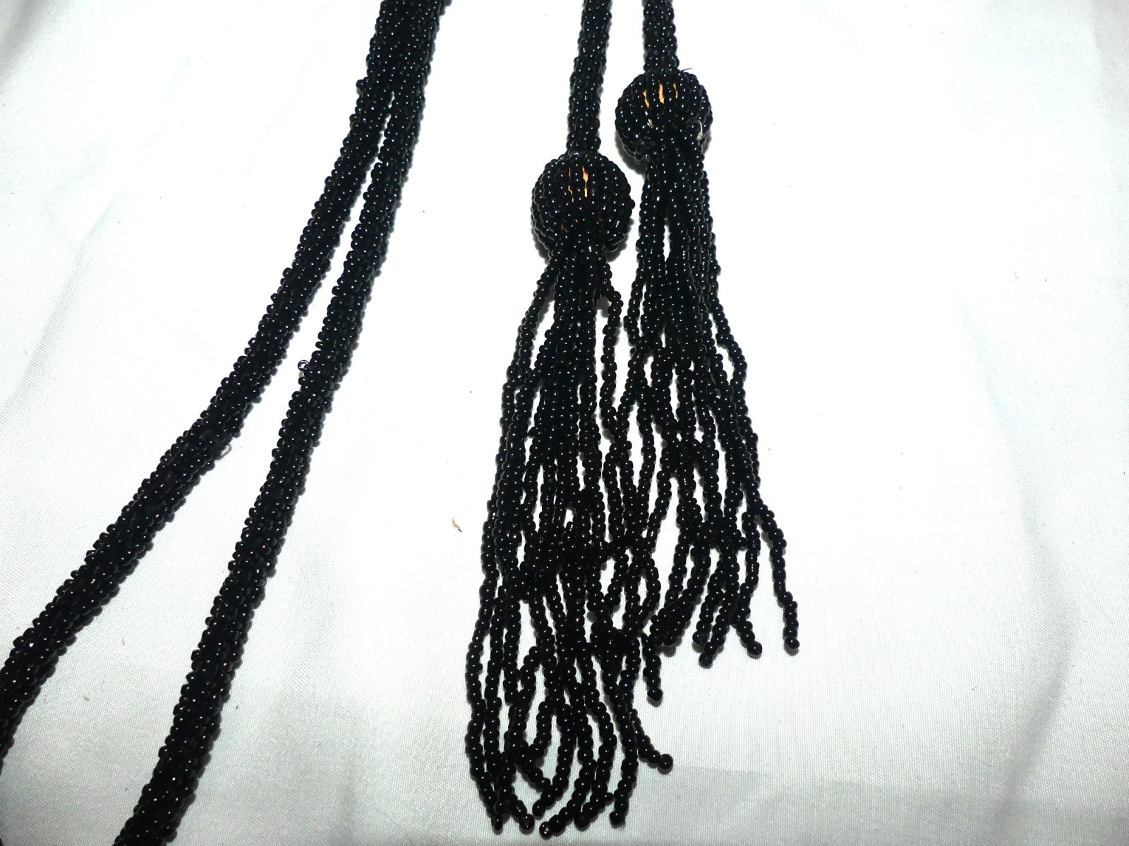 Vintage 1920’s Black Jet Beaded Lariat Flapper 56 inch Necklace with Tassels