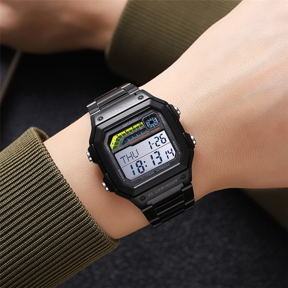 SKMEI Men Digital Watch Weekdate LED Wristwatch Male Steel Countdown Boy Watches