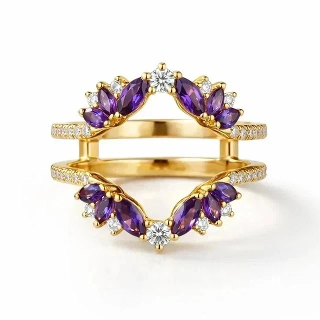 2Ct Lab Created Amethyst & Diamond Guard Wrap Enhancer 14K Yellow Gold FN Ring