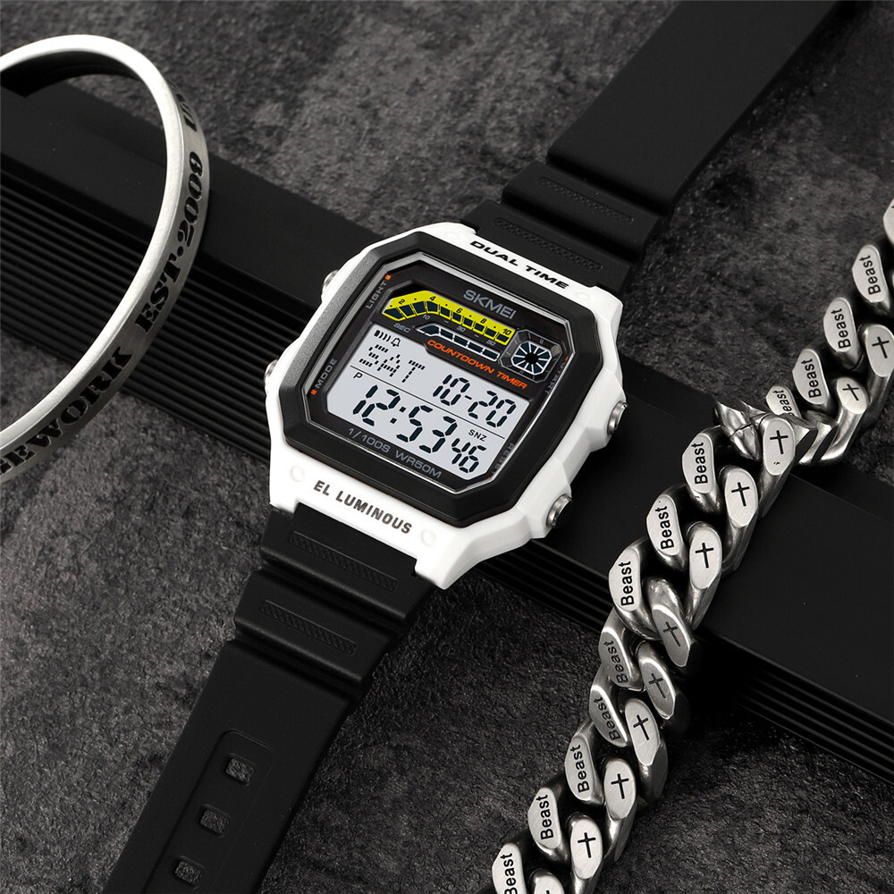 SKMEI Men Digital Watch Weekdate LED Wristwatch Male Steel Countdown Boy Watches