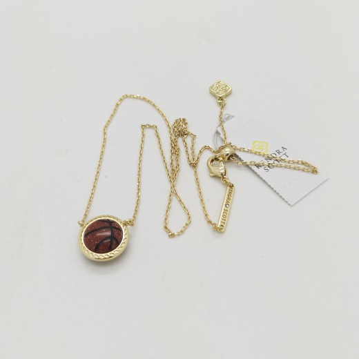 Kendra Scott Basketball Gold Plated Short Pendant Necklace in Orange Goldstone