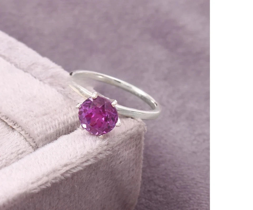 Certified 10 Ct Natural Alexandrite Round Gemstone Ring – Crafted 925 Silver