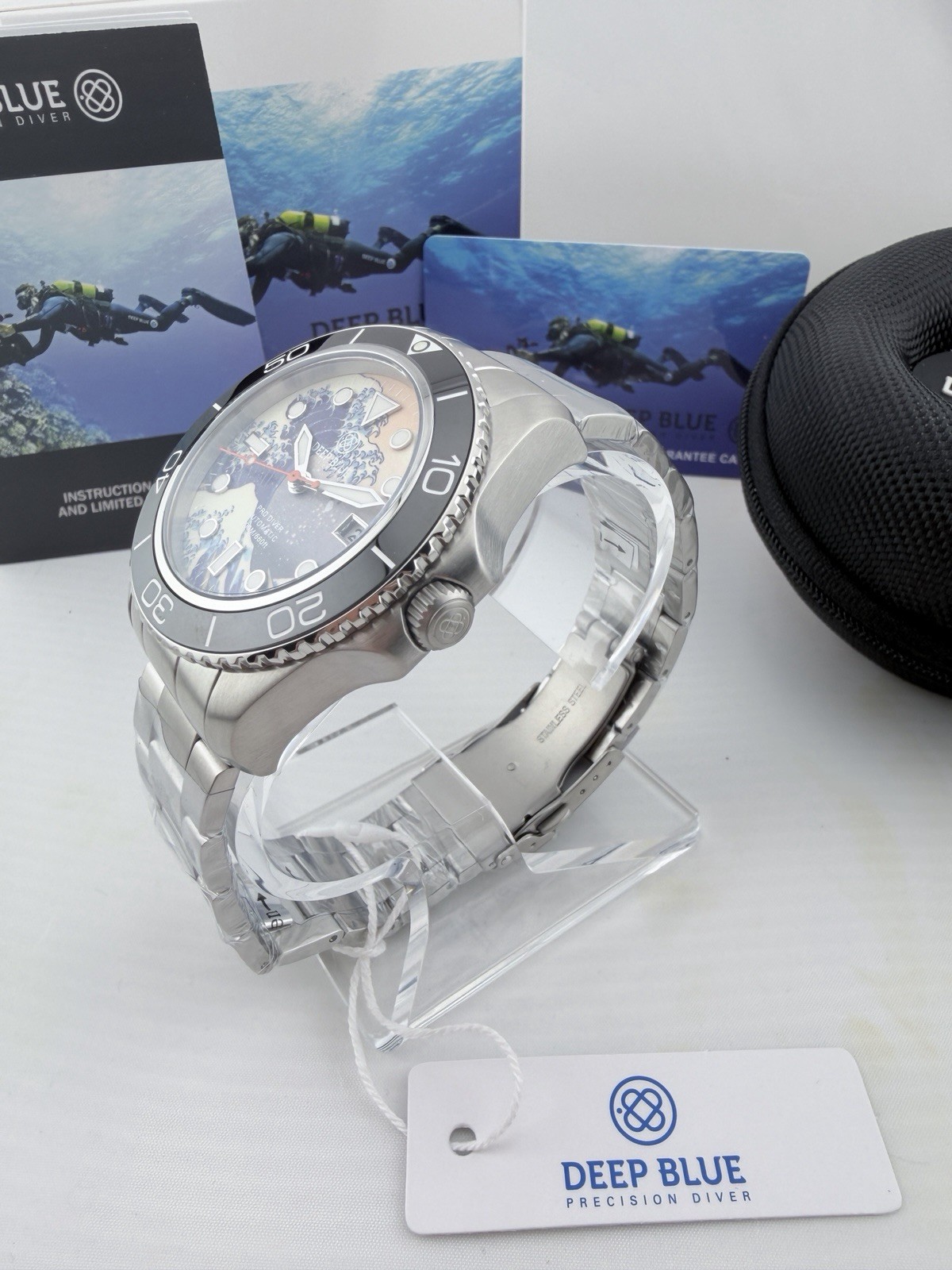 NEW Deep Blue Pro Diver Great Wave Dial Auto 200M Sapphire Full Kit #0177