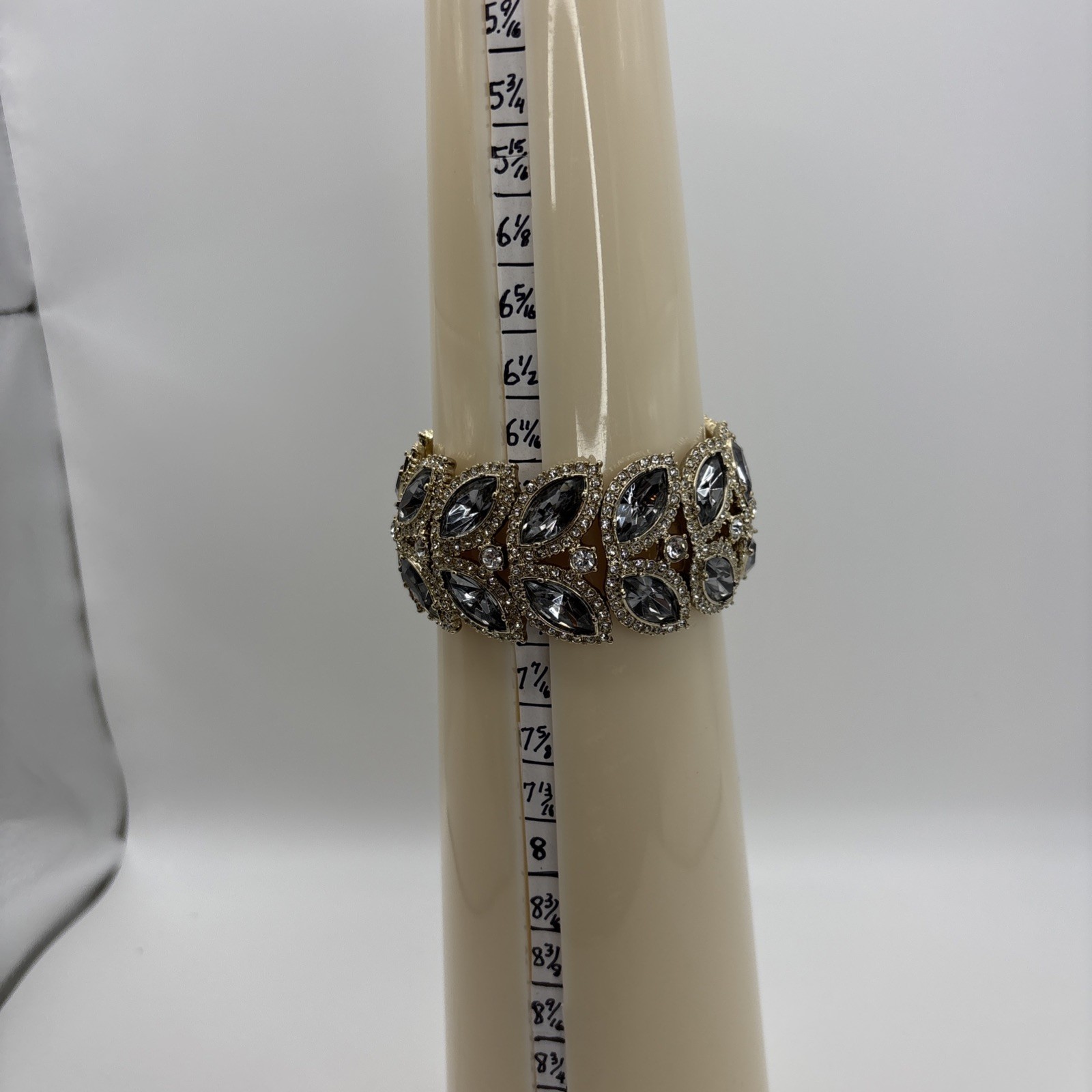 Vintage Crystal Wide Bracelet Angular Design Special Occasion Smokey-Gray 7in