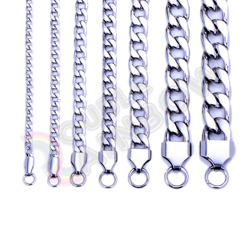 Men’s Women’s Stainless Steel Necklace Silver Cuban 3-12mm Chain Link C08