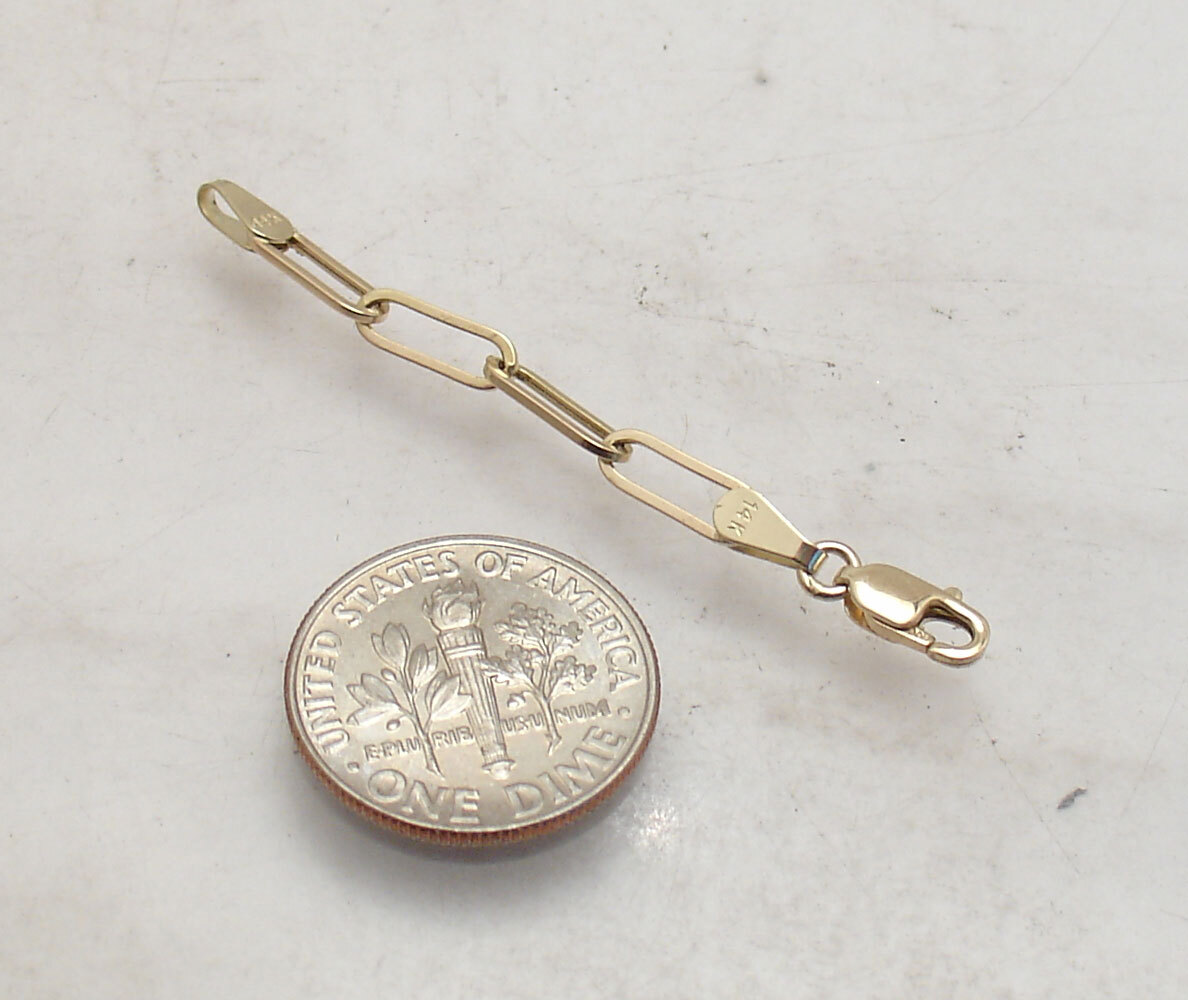 3mm Paper Clip Oval Chain Necklace Extender Lobster Lock Real 14K Yellow Gold