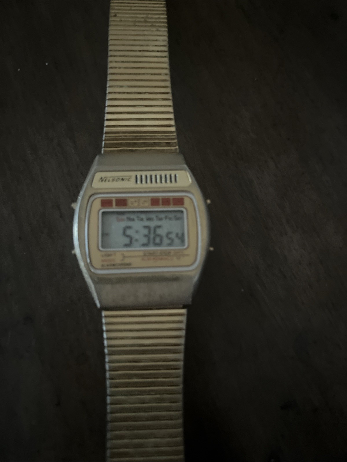 Vintage Nelsonic Electronic Gold Tone Alarm Chrono Date Watch NEW BATTERY FreeSH