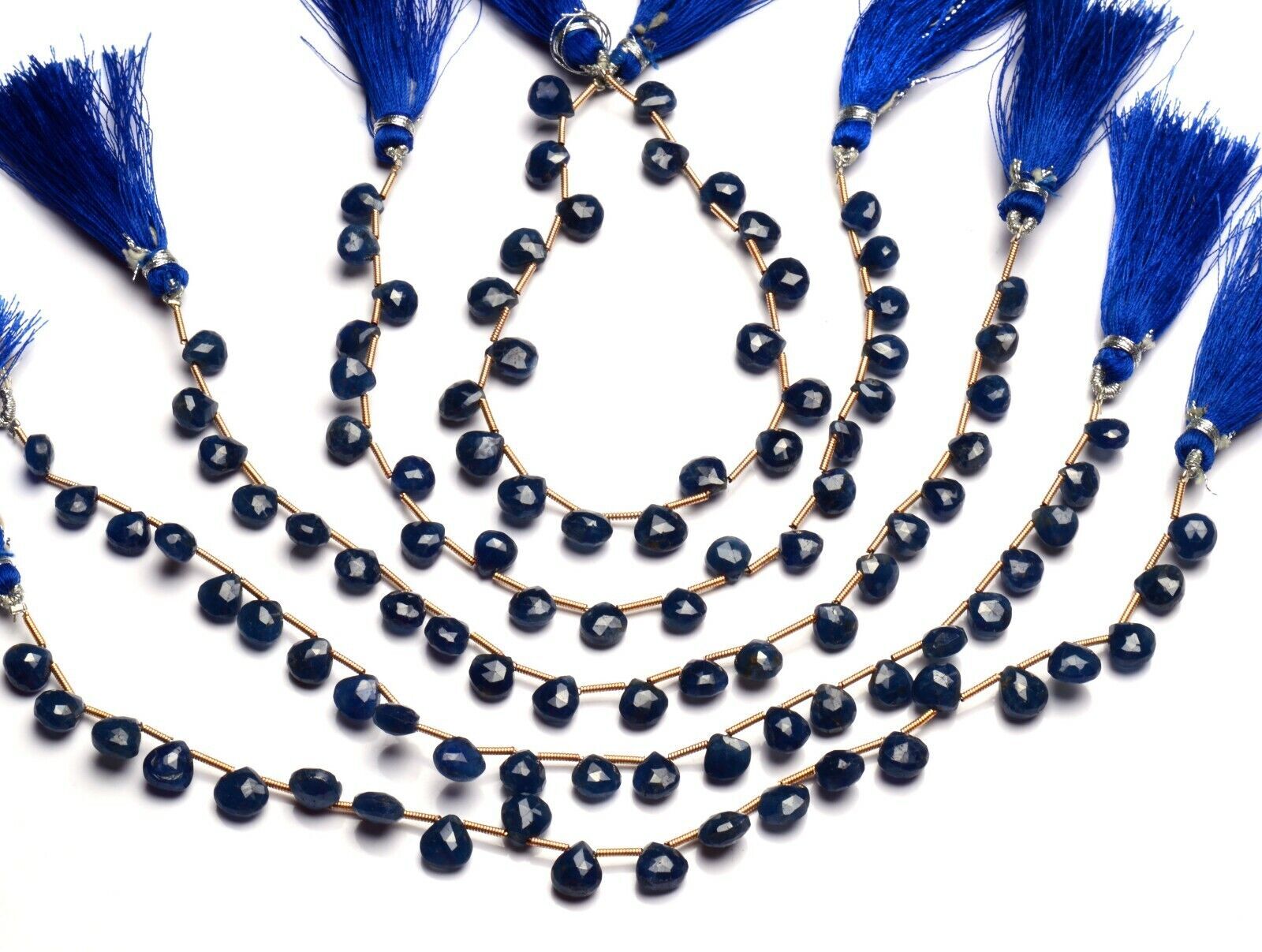 Natural Gem Myanmar Blue Sapphire 7MM Size Faceted Heart Shape Beads 8.5″ Strand