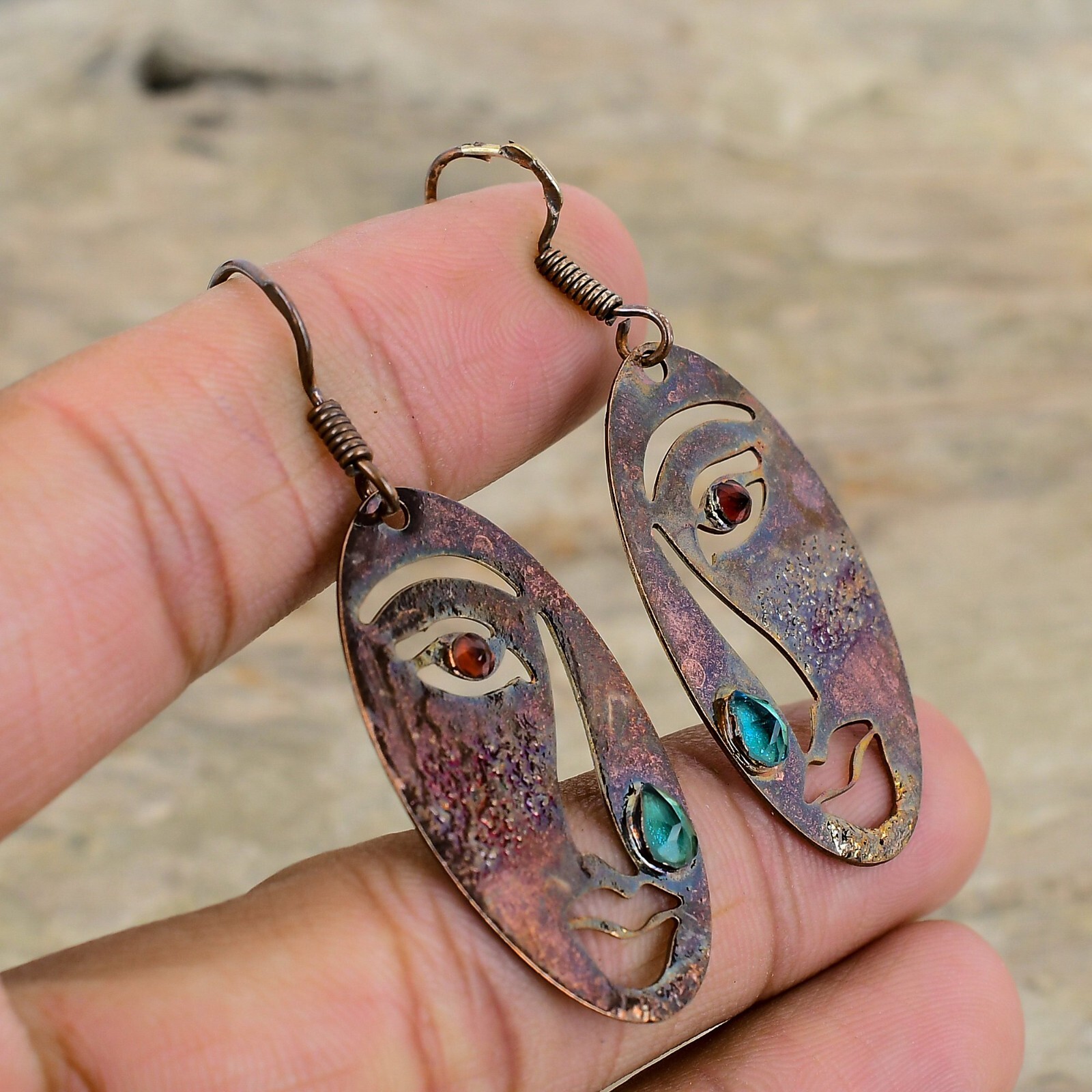 Chrome Diopside Electroformed Drop/Dangle Earrings Handcrafted Copper Gift 2.17″