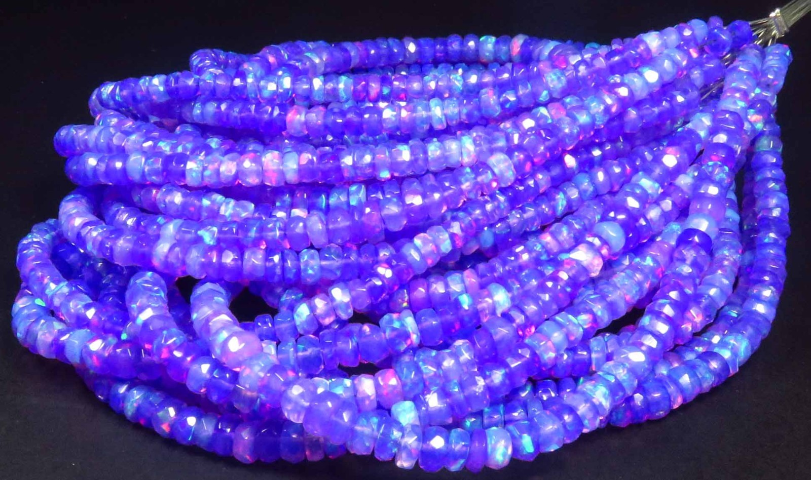 Natural Ethiopian Purple Opal Fire Faceted Rondelle Gems Beads 3.5-5.5mm 16″Inch