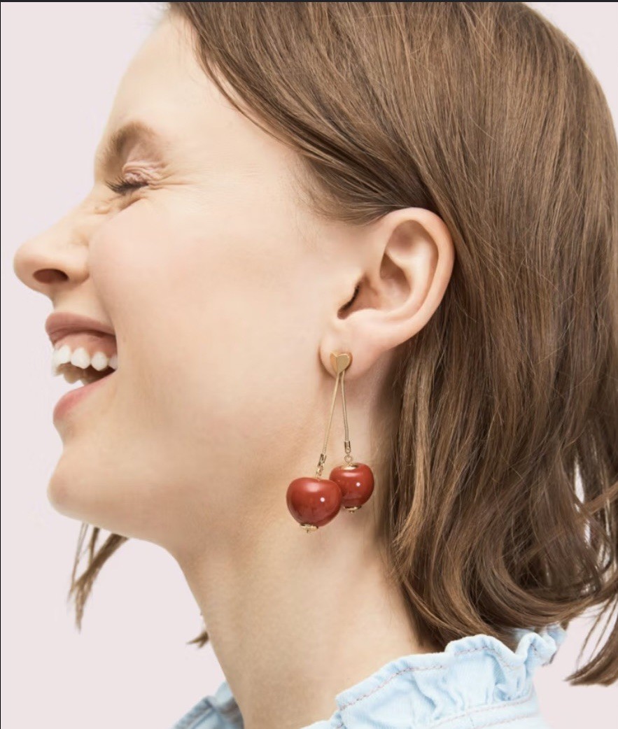 NWOT $115 Kate Spade Tutti Fruity Red Resin Cherries Gold-tone Dangling Earrings