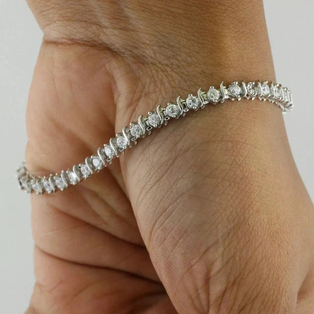 10Ct Lab-Created 4mm Diamond Round Cut Tennis Bracelet 14k White Gold Plated