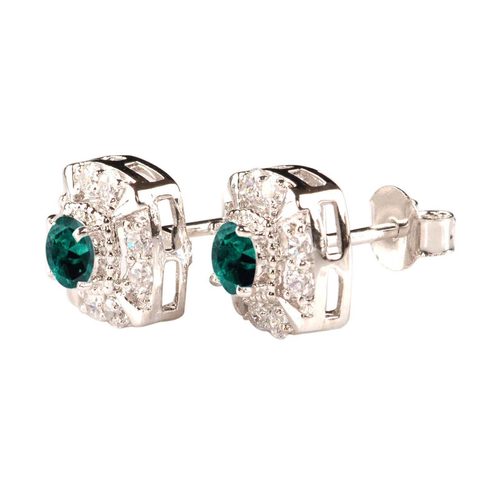 925 Silver 2.60Ct Natural Certified Emerald & White Diamond Studs – Tariff Free