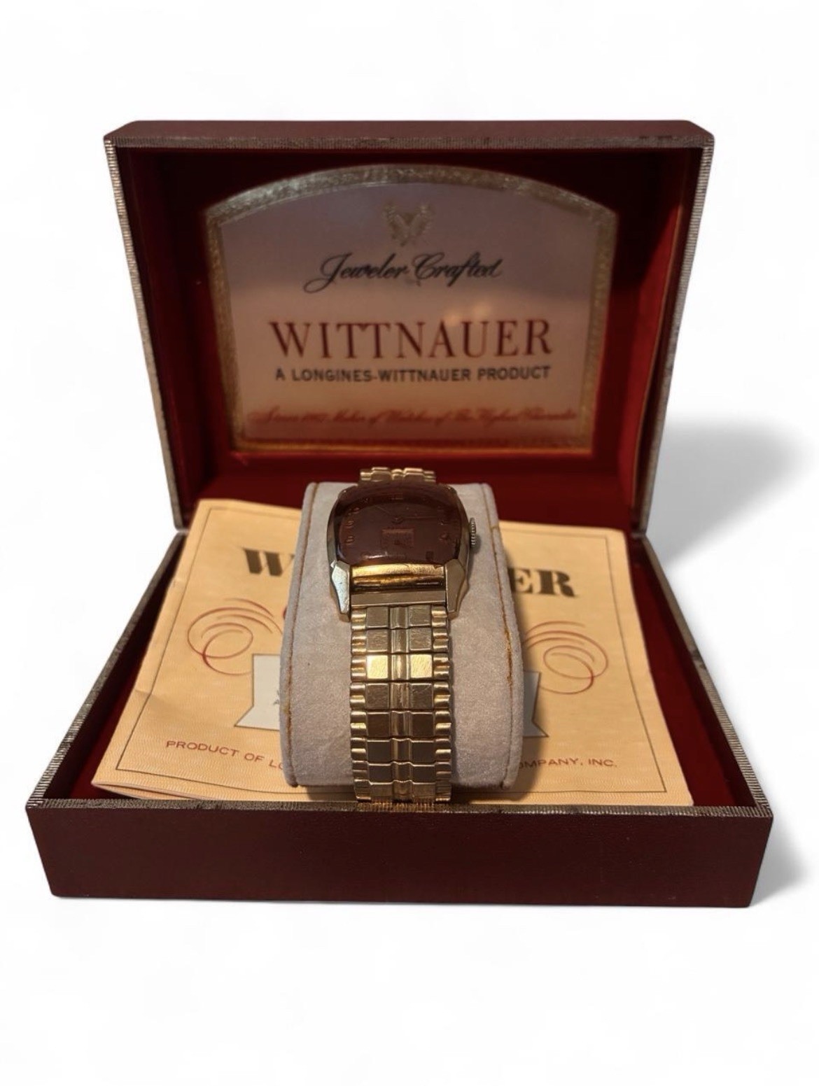 Wittnauer Revue Vintage Womens Manual Mechanical Rectangle Pink Dial Box Papers