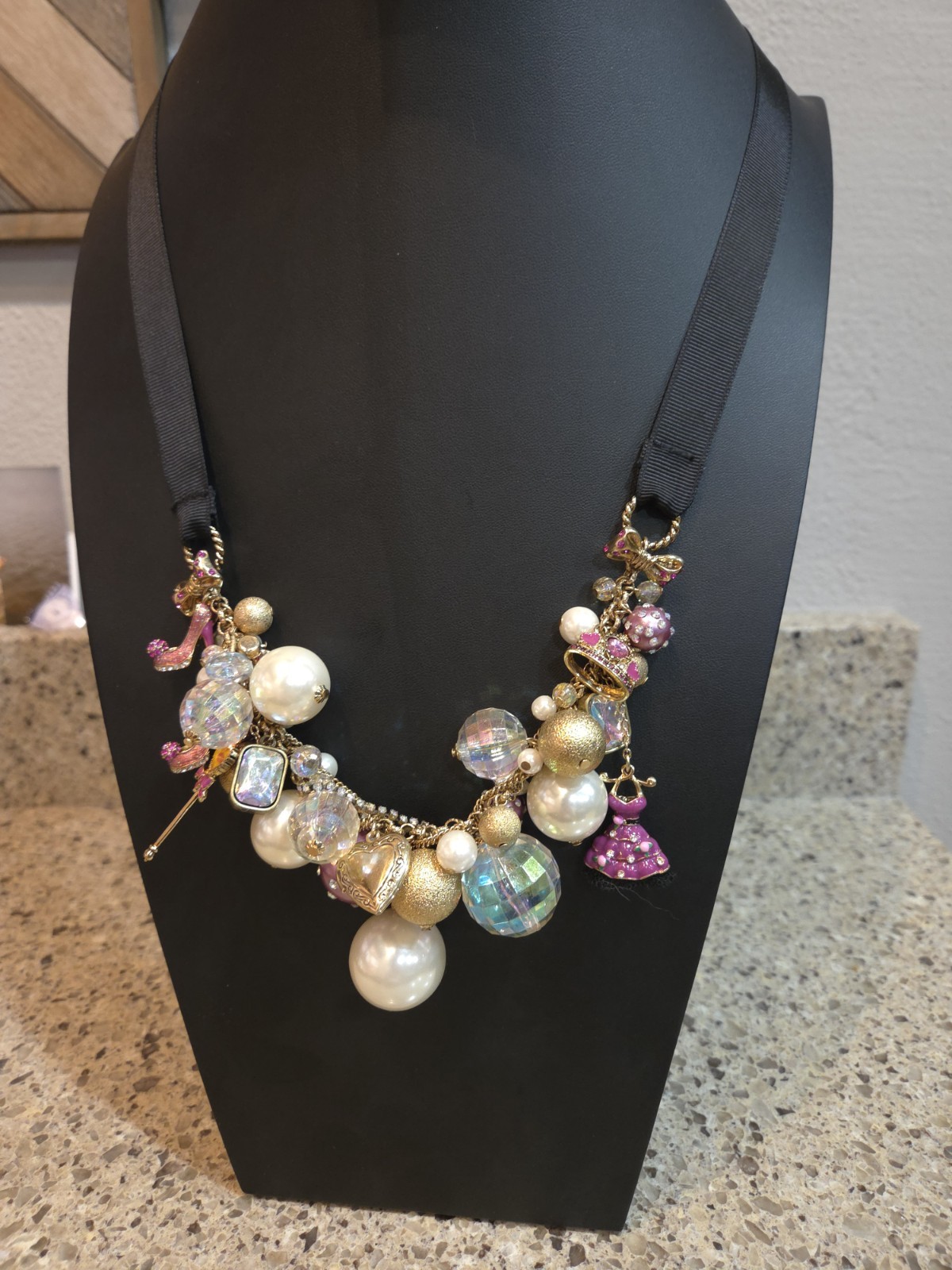 Vintage Betsey Johnson Varsity Crush Pink Gold Tone Charm Neck Mess Barbiecore
