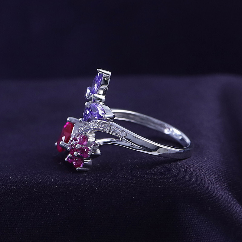 Butterfly & Flower Heart Promise Ring Multi-Gemstone 925 Sterling Silver