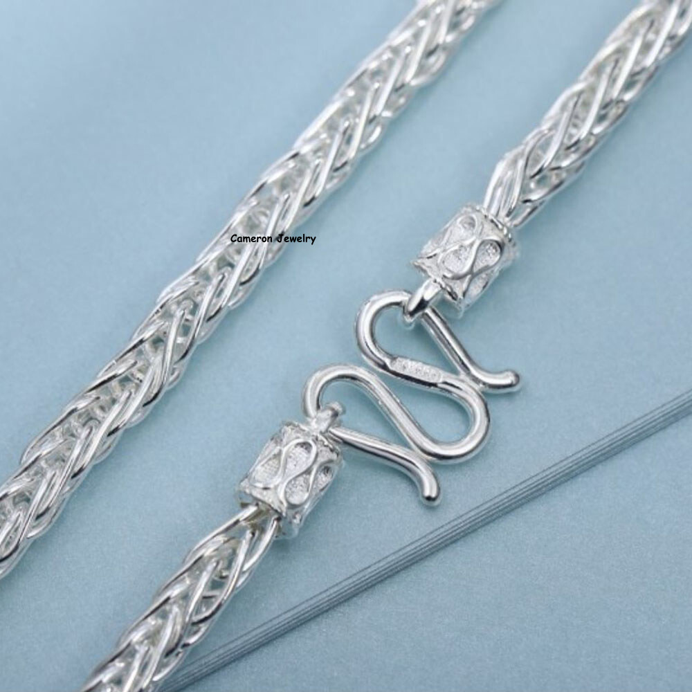 Solid S999 Fine Silver Chain Men Women 5.5mm Double Wheat Link Necklace 20-28in