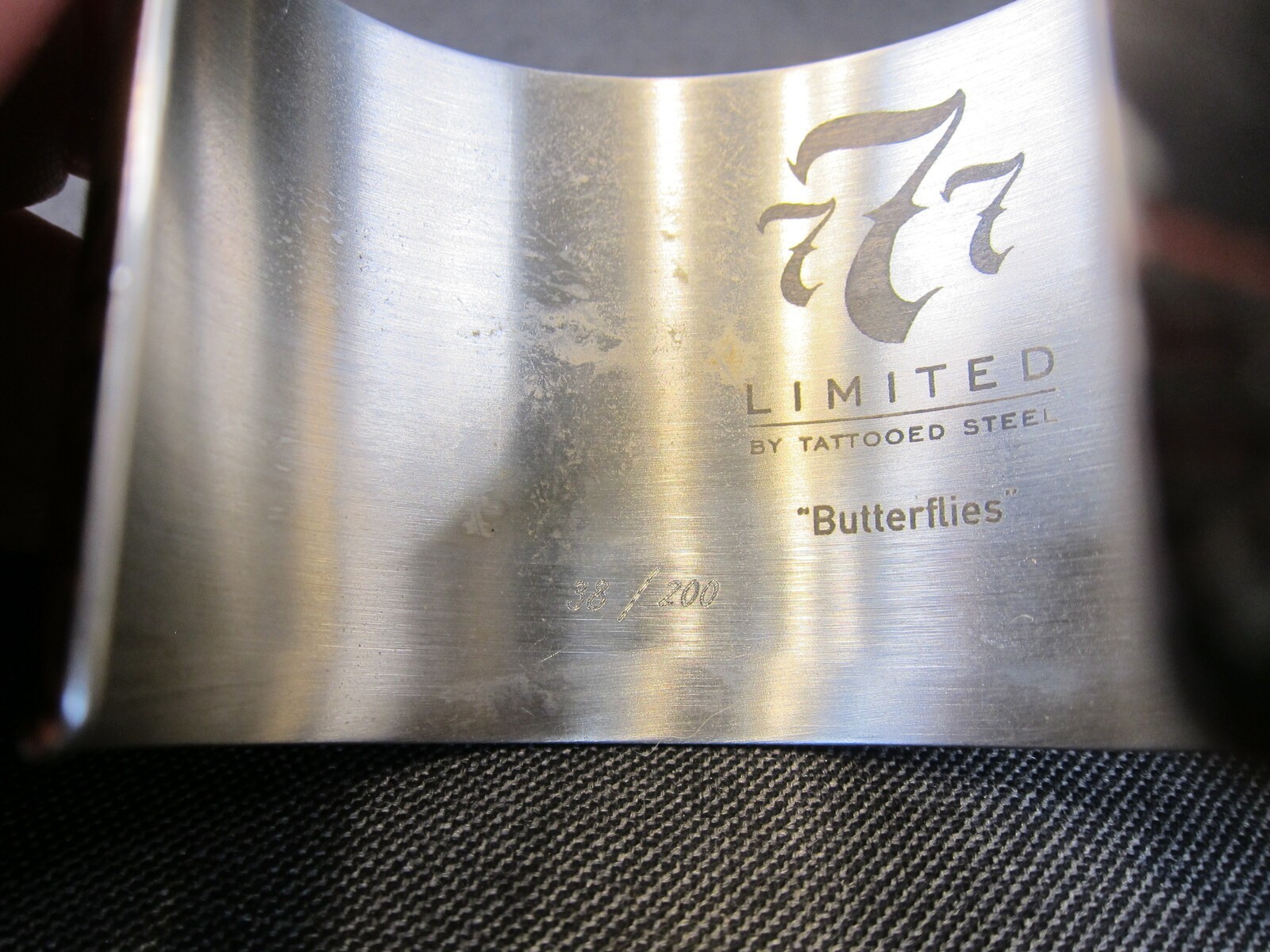 777 Tattooed Steel 38/200 limited edition wide cuff bracelet ‘Butterflies’