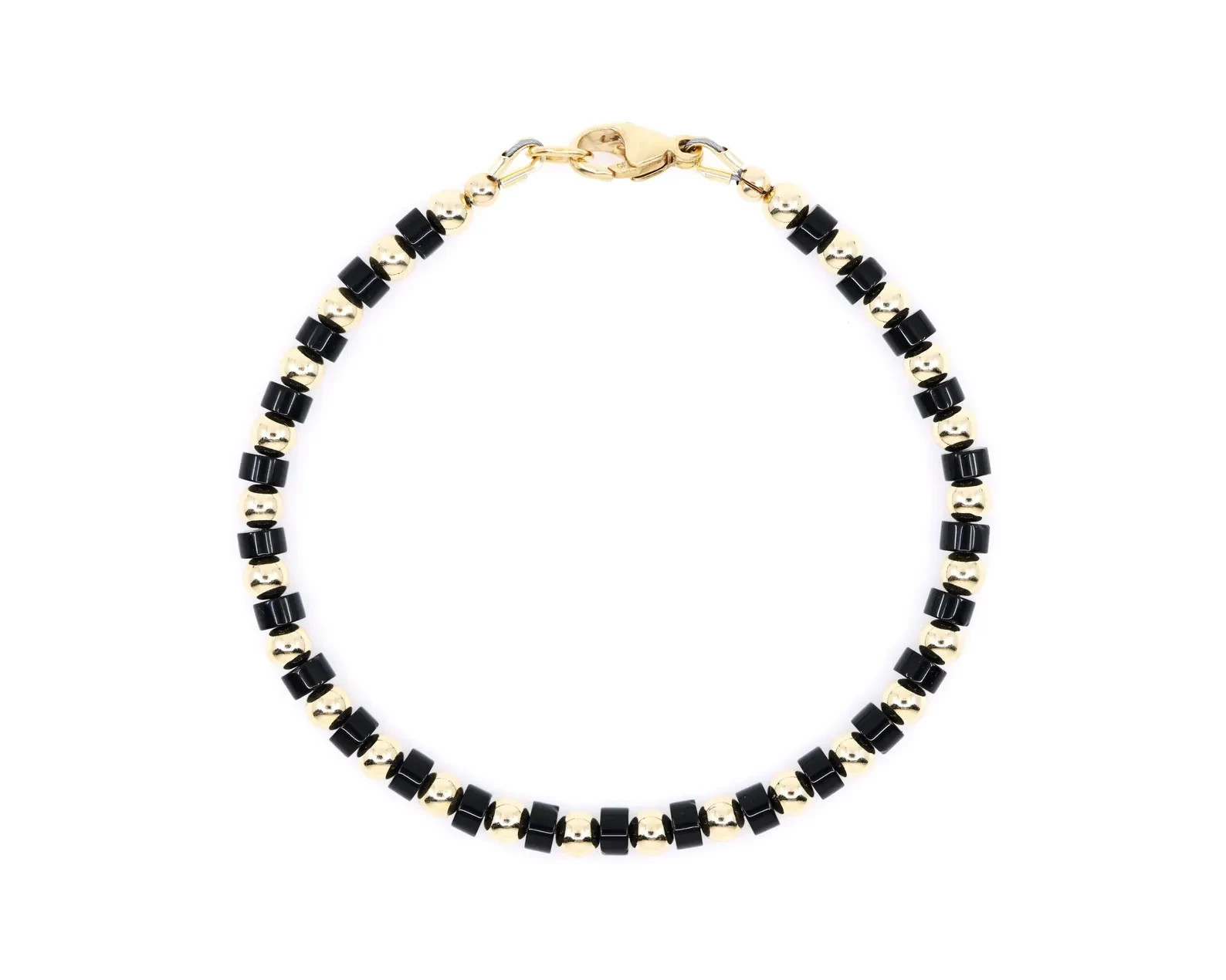 Black Onyx & 14K Solid Gold Bracelet, Modern Minimalist Beaded Gemstone Jewelry