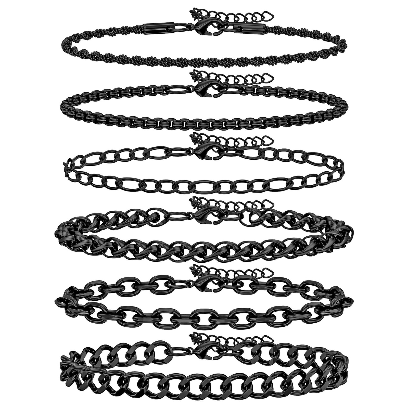 6PCS Stainless Steel Bracelets for Men, Silver Gold Black Sturdy Cuban Link B…