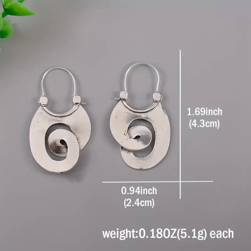 Irregular Spiral Dangle Earrings Retro Men Women Style Alloy Silver Plated Gift