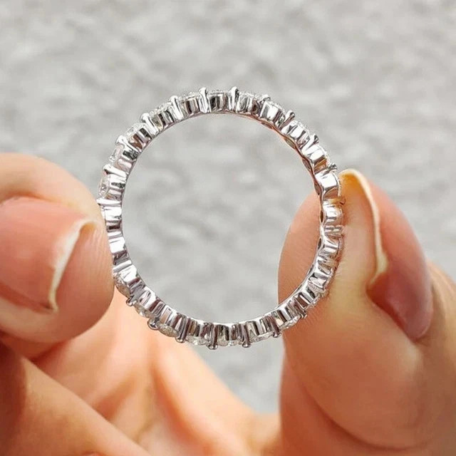 1.50CTW Round Cut Natural Diamond 14K White Gold Eternity Band Proposal Ring