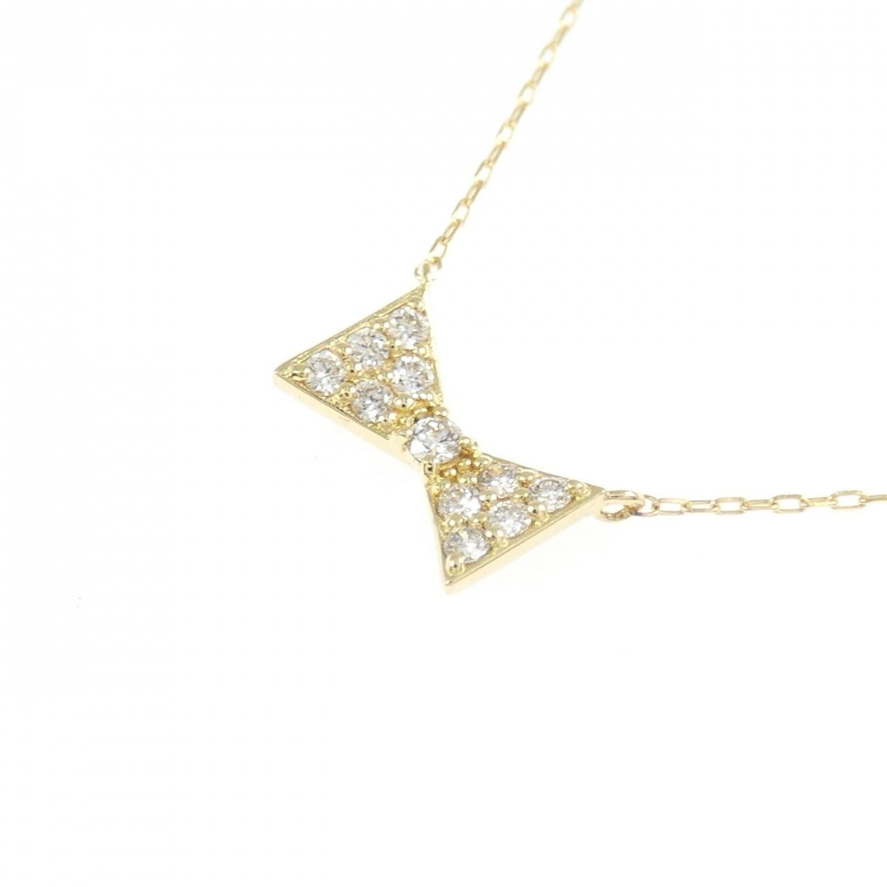 Authentic K18YG Ribbon Diamond Necklace 0.10CT #230-000-525-2359