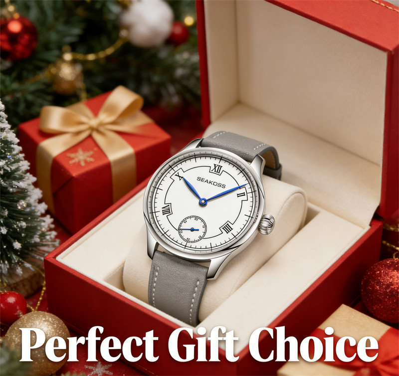 SEAKOSS Manual Wind Mechanical Watch White Roman Dial Blued Hands Small Second
