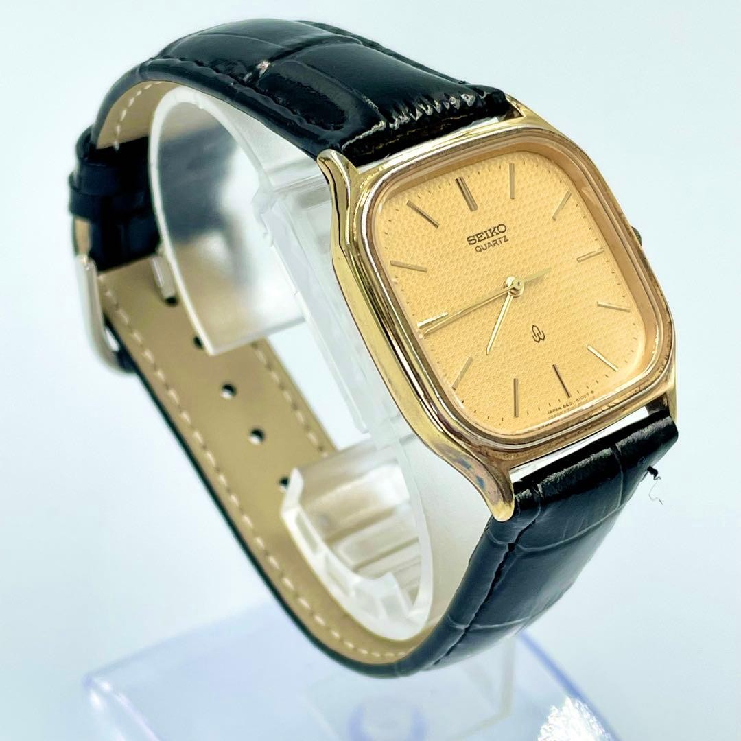 Seiko 35.6mm 19cm Wrist Quartz Mens Watch Black Dial Gold New Battery Japan
