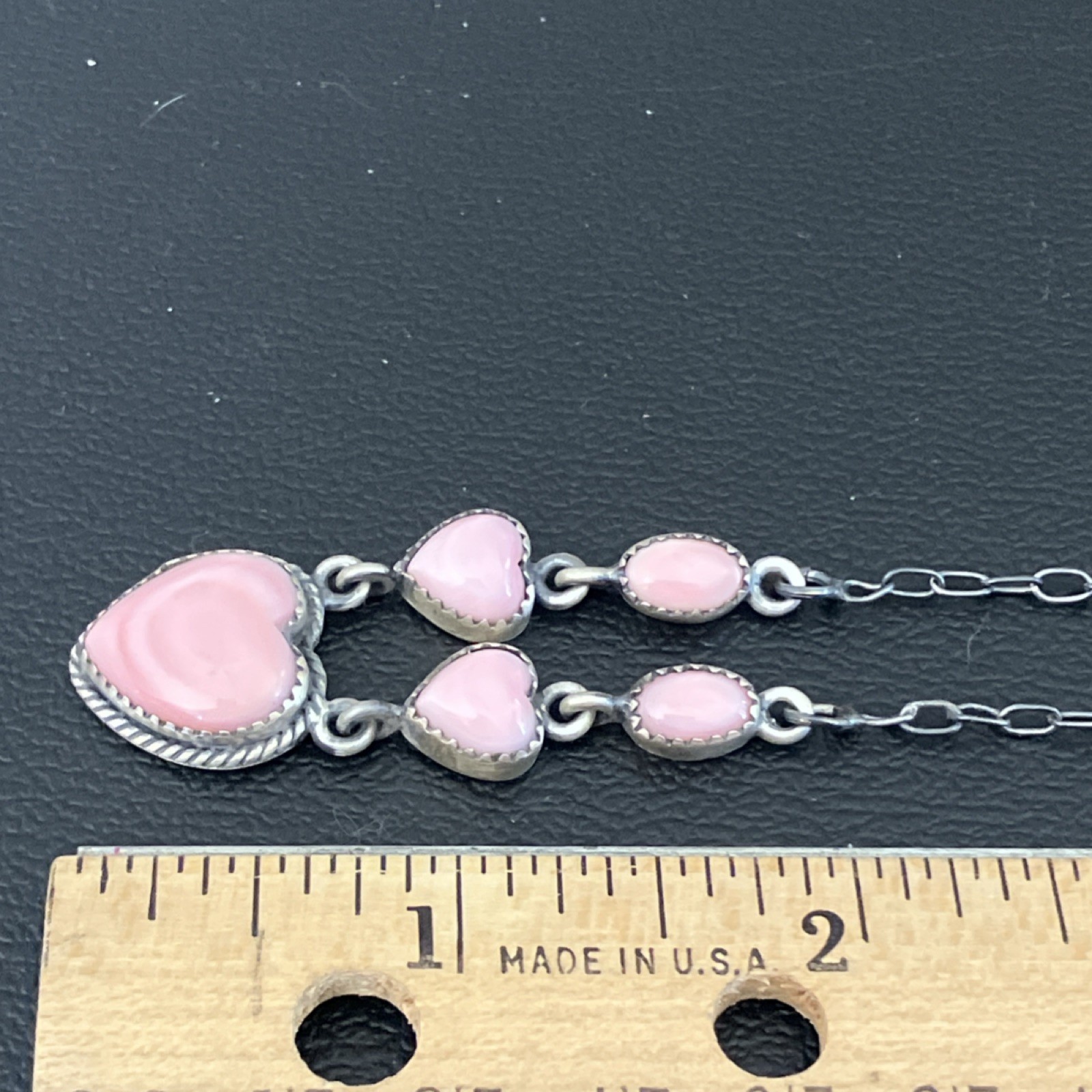 Pink Conch Shell Heart Station Necklace 18″ Cable Signed Natural Sterling 925