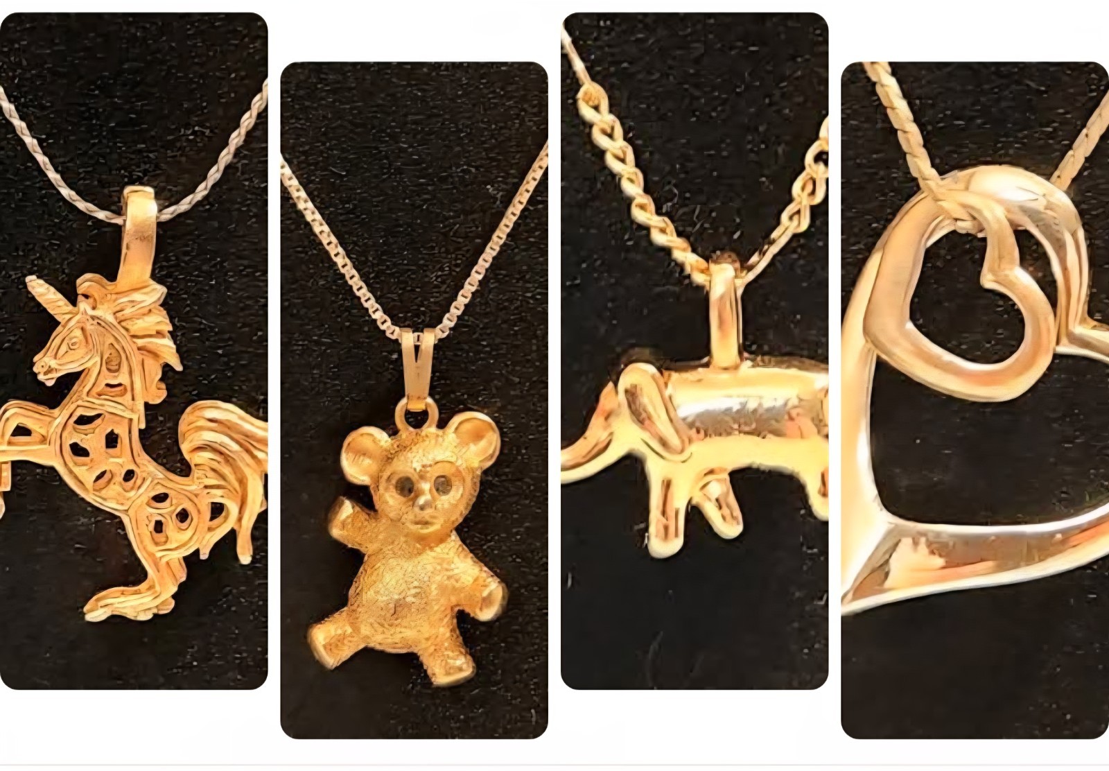 Jewelry Necklace Golden Pendants – Unicorn – Bear – Elephant – Double Heart