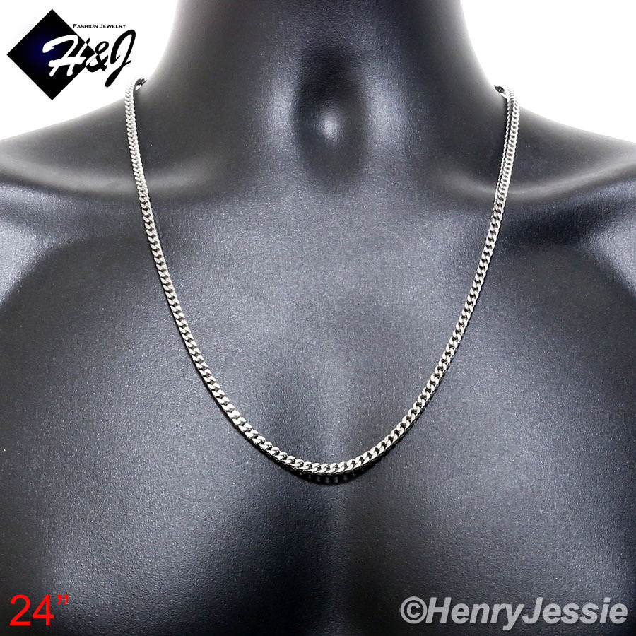 24″MEN’s Stainless Steel 3mm Silver Franco Box Cuban Curb Link Chain Necklace