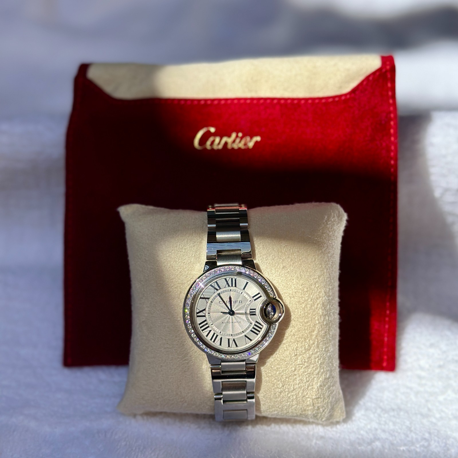 Cartier Ballon Bleu W4BB0023 3489 Factory Diamond Bezel 33mm Steel Watch