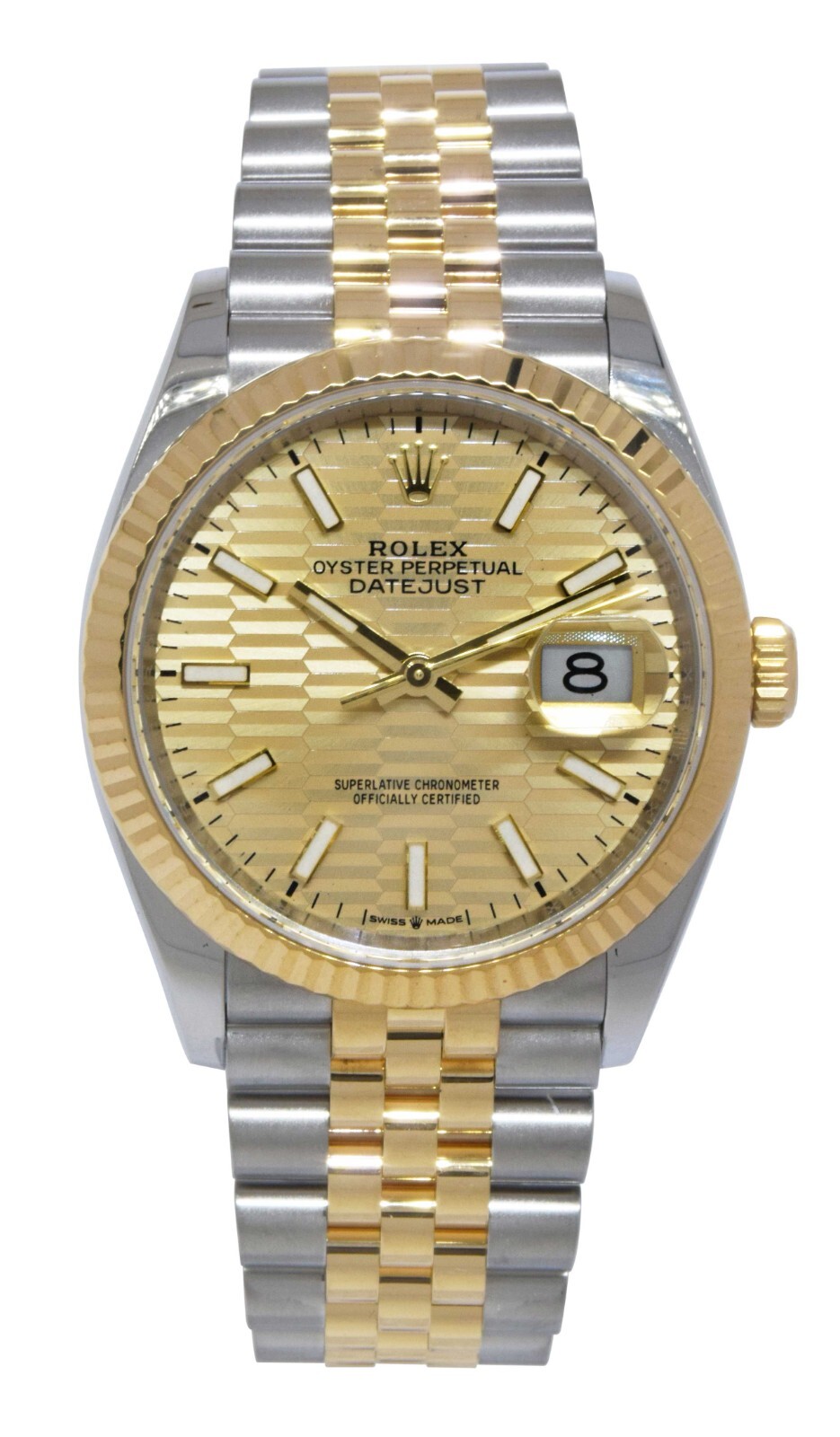 NOS Rolex Datejust 36 Yellow Gold/Steel Golden Fluted Motif Watch B/P ’24 126233
