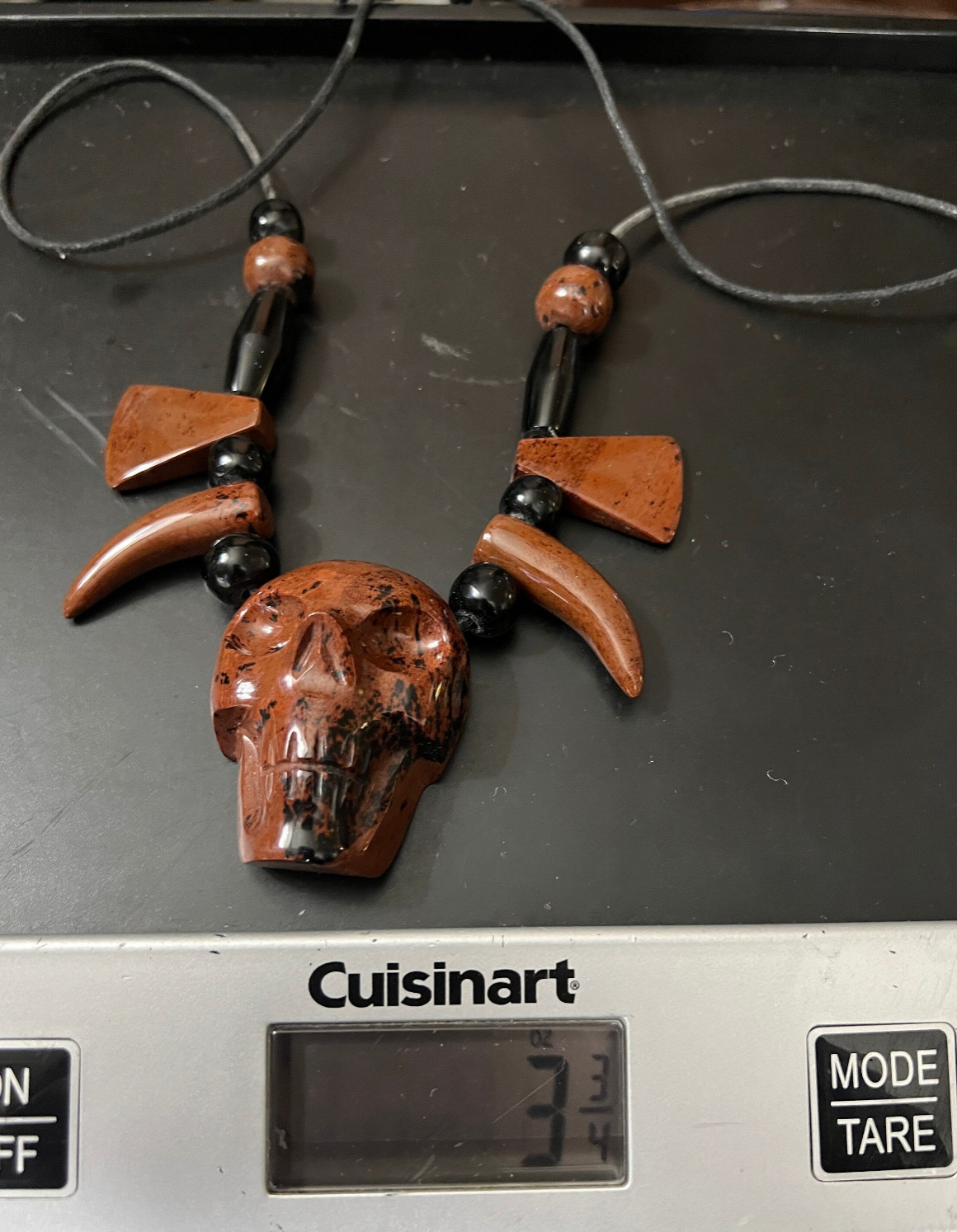 Tribal Skull Necklace, Mictlantecutli Mahogany Obsidian and Black Obsidian (#17)