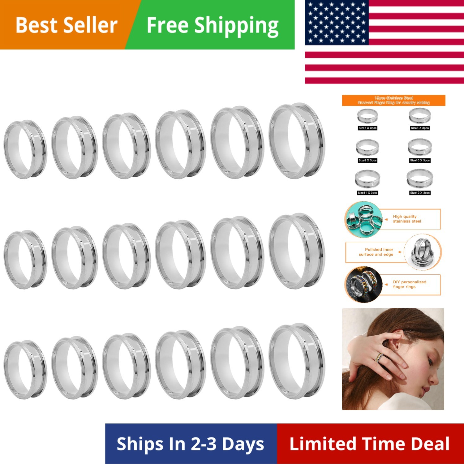 Stainless Steel Ring Blanks Grooved Inlay Rings for Jewelry Making DIY Crafts