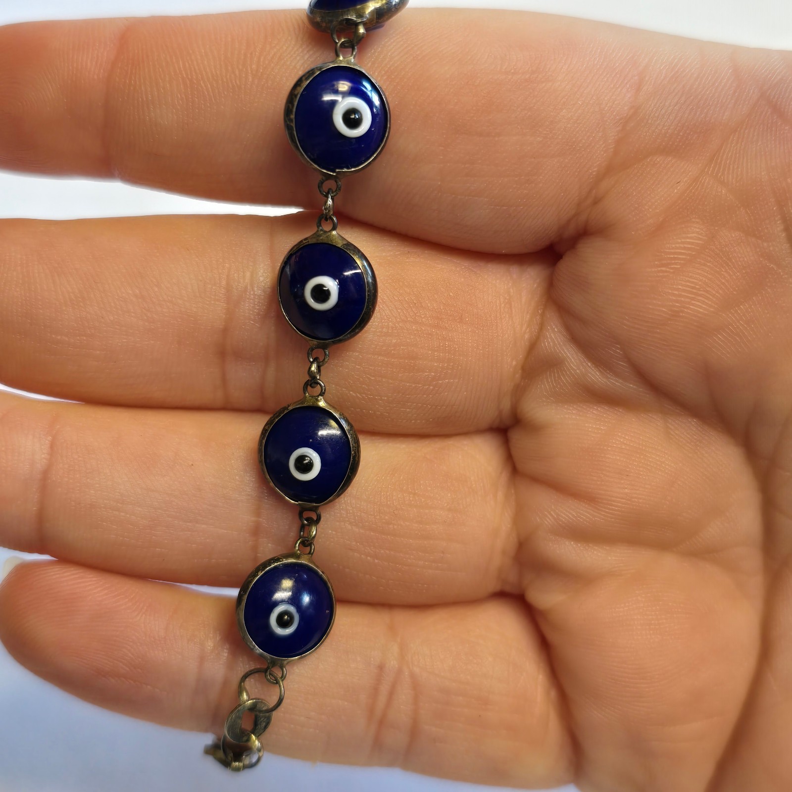 Sterling Silver Evil Eye Bracelet 7.83g Fine Jewelry 7.25″ Lobster Clasp