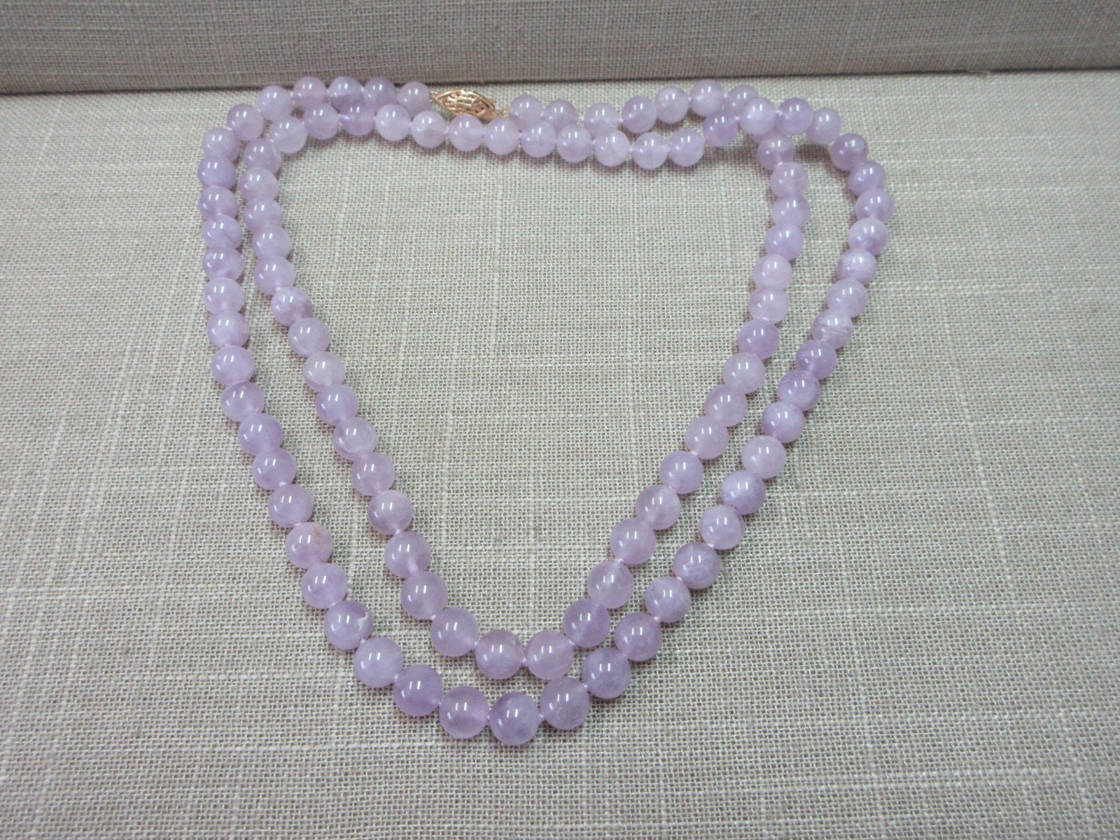 34″ 14k Yellow Gold Fishhook Clasp 8mm+ Amethyst Beads Necklace 72 Grams