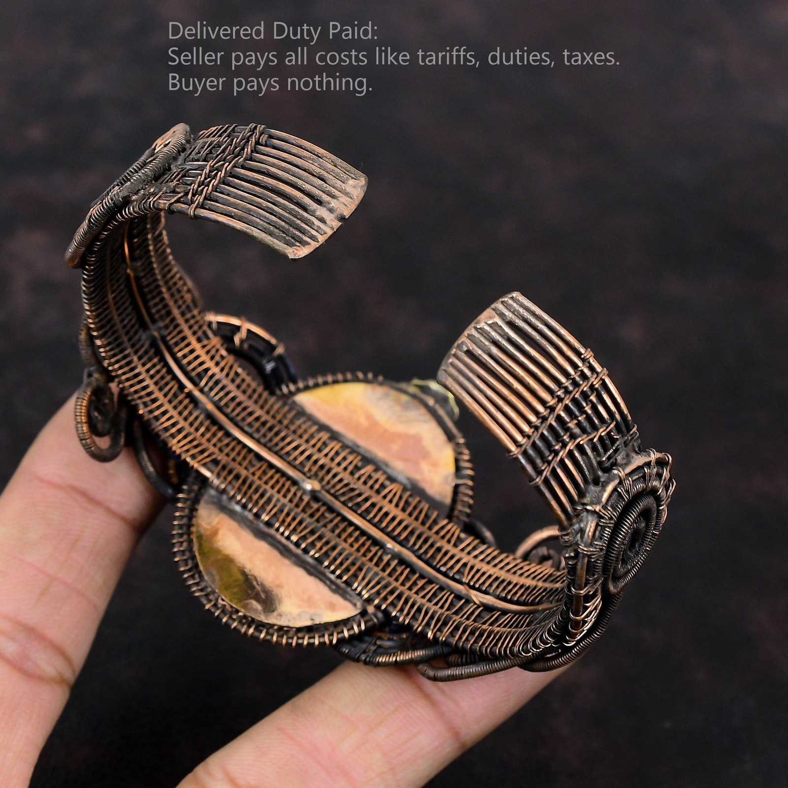 Spessartine Garnet in Limestone Gemstone Wire Wrapped Flower Cuff Jewelry Copper