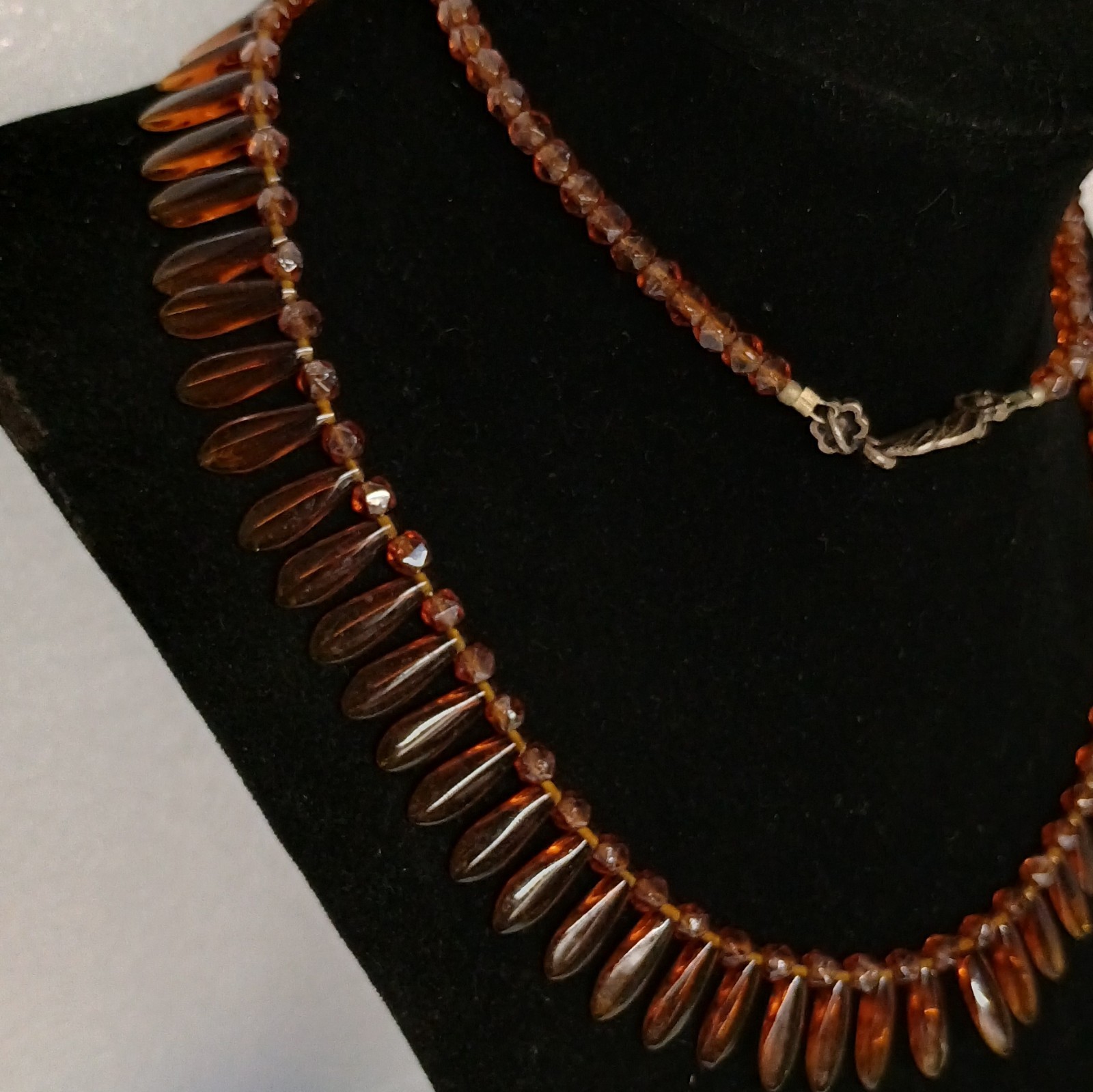 Amber Colored Teardrop Topaz/Tanzanite? W Beaded Chain w/ Hook Clasp Closure
