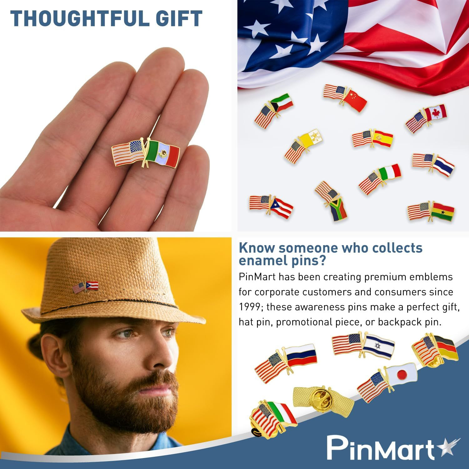 PinMart Crossed American Flag Lapel 1 Piece, United Kingdom Gold-Color Plated