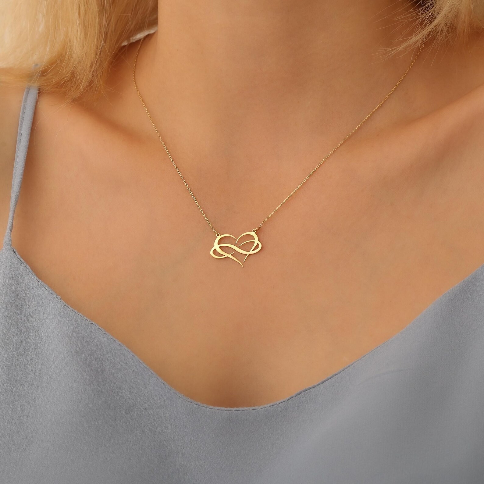 925 Sterling Silver Free Chain 14K Yellow Gold Plated Heart Pendant Gift for Her