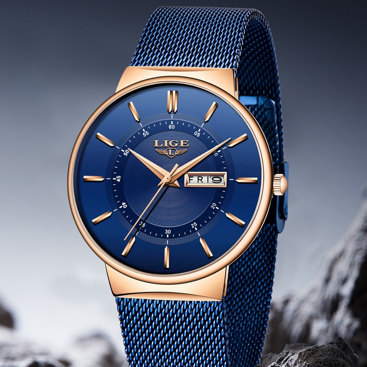 Waterproof Men Watch Ultra Thin Casual Business Stainless Steel Quartz Date Week
