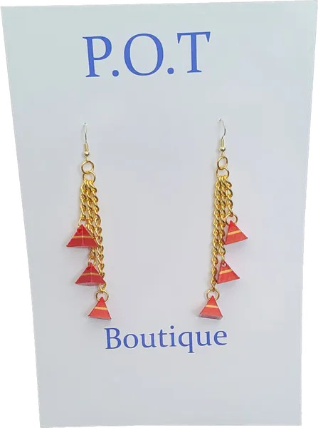 Tri Triangle Earrings/Red/Gold/Sophisticated Jewelry/Formal/Women/Club Wear