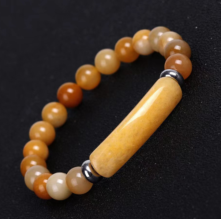 8mm Natural Yellow Jade Beads Elastic Bracelet Body Energy Yoga 7.3 INCH